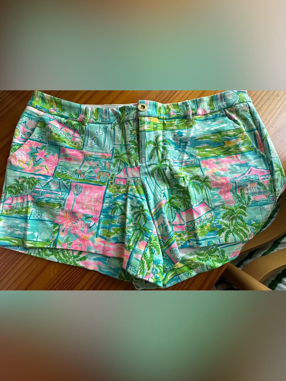 Lilly Pulitzer Aqua and Pink Tropical Print Bermuda Shorts